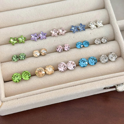 1 Pair IG Style Simple Style Round Star Inlay Crystal Zirconium Zircon Ear Studs