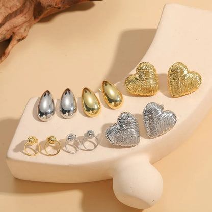 1 Pair Ig Style Simple Style Round Water Droplets Heart Shape Plating Copper 14k Gold Plated Ear Studs