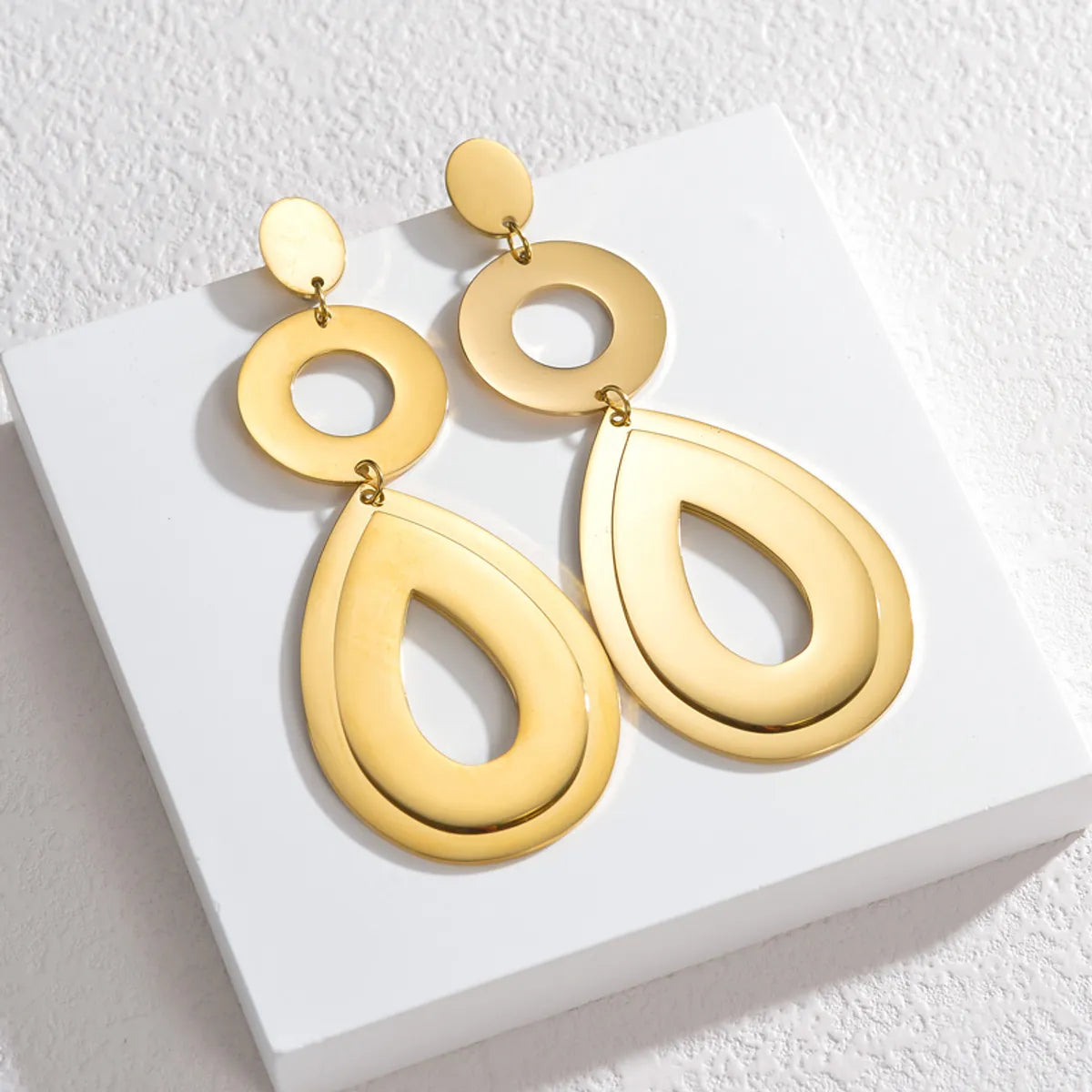 1 Pair Ig Style Simple Style Round Water Droplets Plating Stainless Steel 18k Gold Plated Drop Earrings