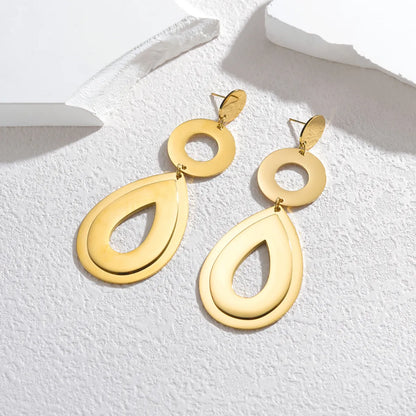 1 Pair Ig Style Simple Style Round Water Droplets Plating Stainless Steel 18k Gold Plated Drop Earrings