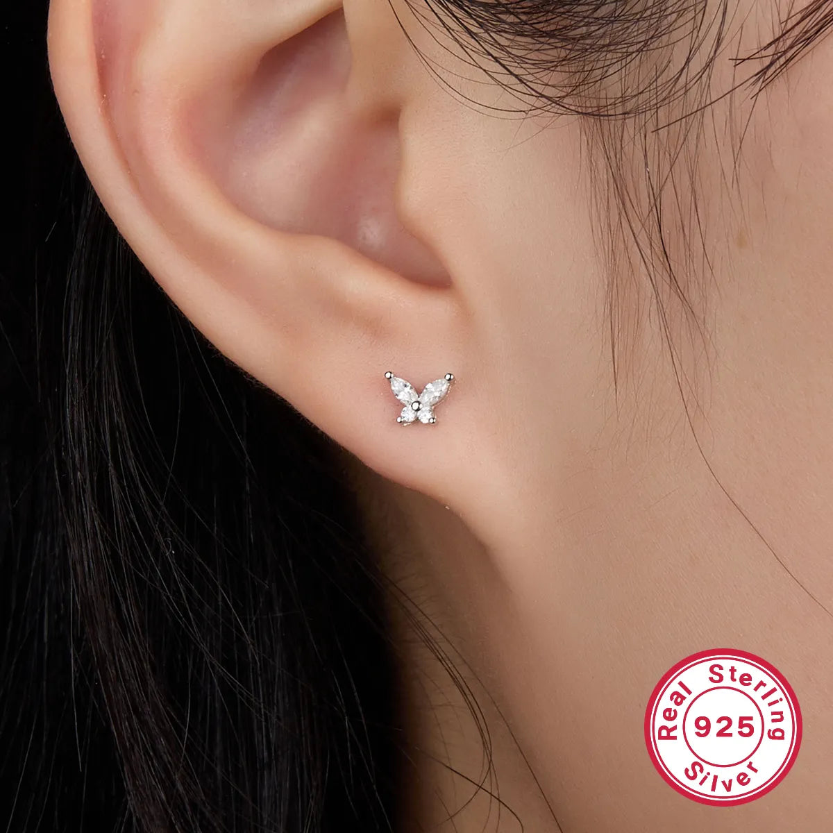 1 Pair Ig Style Simple Style Shiny Butterfly Plating Inlay Sterling Silver Zircon 18k Gold Plated White Gold Plated Ear Studs