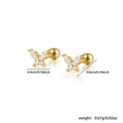 1 Pair Ig Style Simple Style Shiny Butterfly Plating Inlay Sterling Silver Zircon 18k Gold Plated White Gold Plated Ear Studs