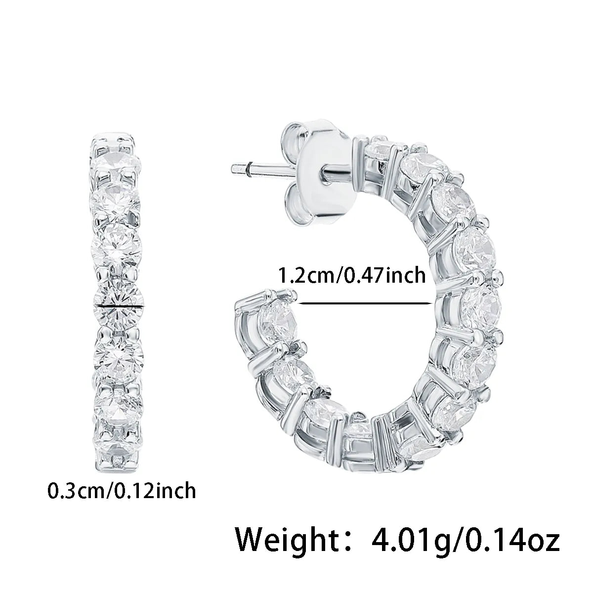 1 Pair IG Style Simple Style Shiny C Shape Three-dimensional Inlay Artificial Gemstones Artificial Gemstones Artificial Diamond White Gold Plated Ear Studs