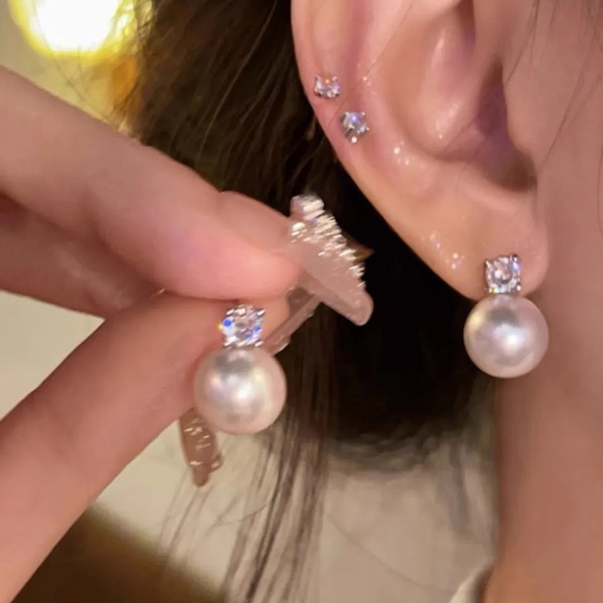 1 Pair IG Style Simple Style Shiny Geometric Plating Inlay Alloy Rhinestones Pearl Ear Studs