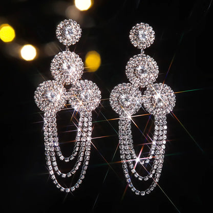 1 Pair IG Style Simple Style Shiny Round Lines Chain Inlay Rhinestone Rhinestones Drop Earrings