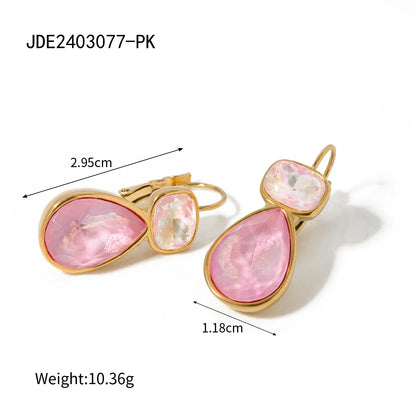 1 Pair IG Style Simple Style Shiny Water Droplets Inlay 304 Stainless Steel Rhinestones 18K Gold Plated Earrings