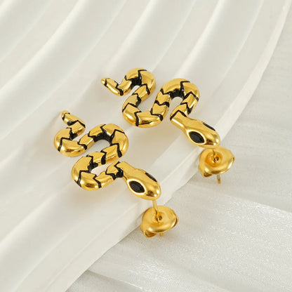 1 Pair IG Style Simple Style Snake Inlay 304 Stainless Steel Zircon 18K Gold Plated Ear Studs