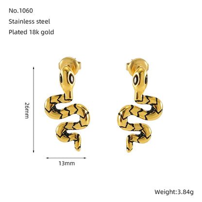 1 Pair IG Style Simple Style Snake Inlay 304 Stainless Steel Zircon 18K Gold Plated Ear Studs