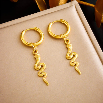 1 Pair IG Style Simple Style Snake Plating Titanium Steel No Inlaid 18K Gold Plated Drop Earrings