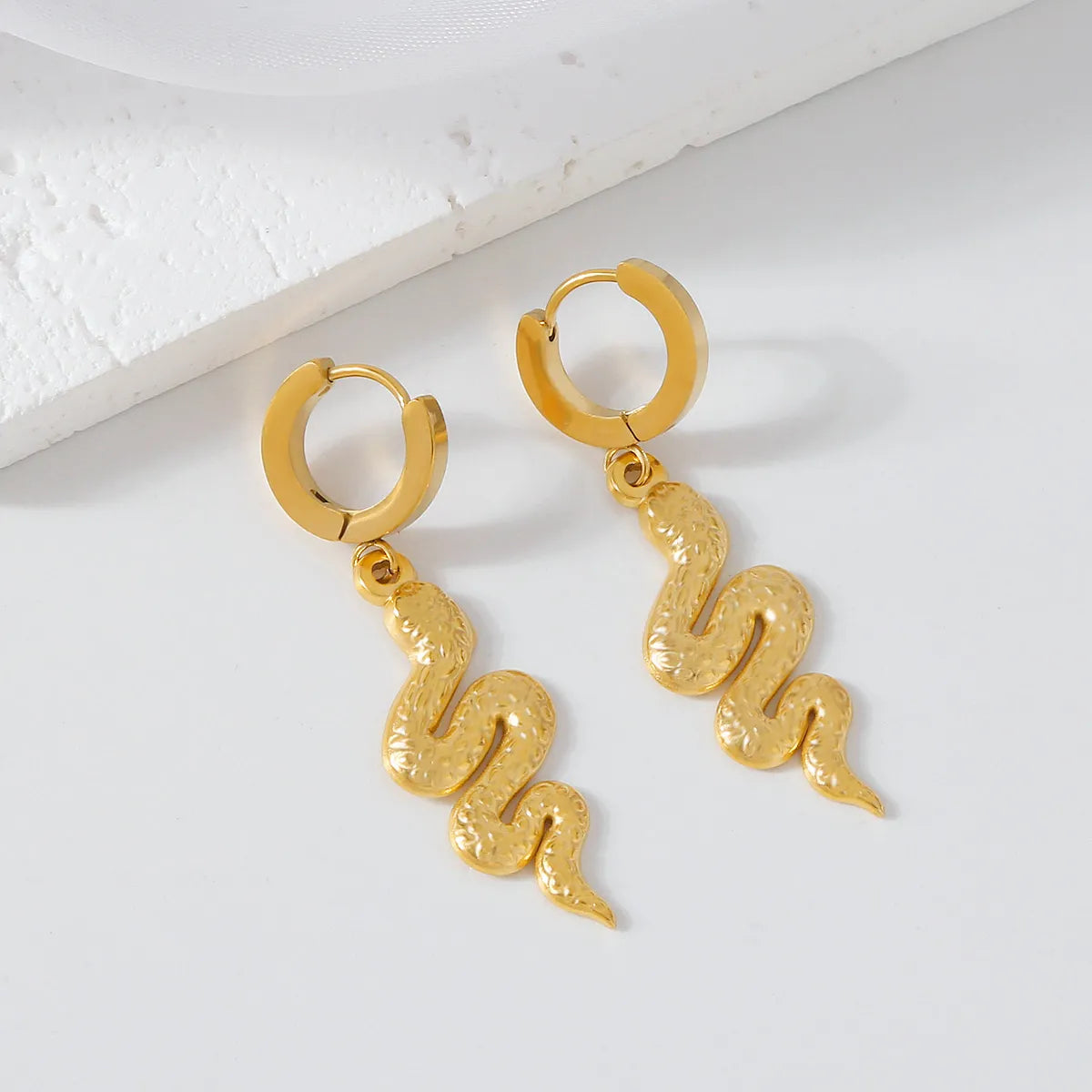 1 Pair IG Style Simple Style Snake Stainless Steel Gold Plated Drop Earrings