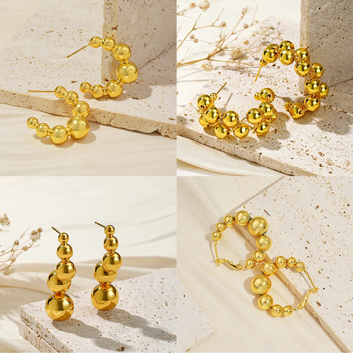 1 Pair Ig Style Simple Style Solid Color Beaded Plating Copper 18k Gold Plated Ear Studs