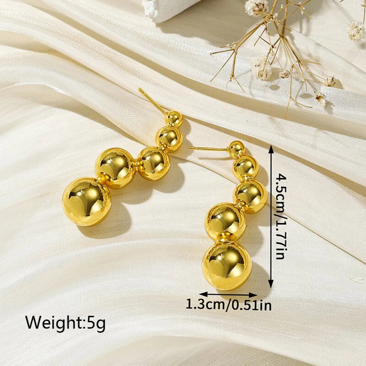 1 Pair Ig Style Simple Style Solid Color Beaded Plating Copper 18k Gold Plated Ear Studs