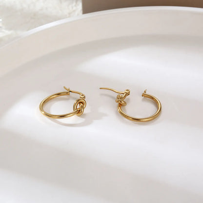 1 Pair Ig Style Simple Style Solid Color Knot Plating Stainless Steel 18k Gold Plated Hoop Earrings