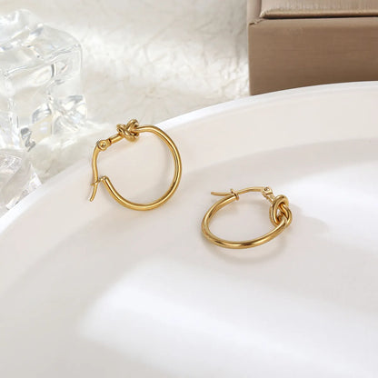 1 Pair Ig Style Simple Style Solid Color Knot Plating Stainless Steel 18k Gold Plated Hoop Earrings