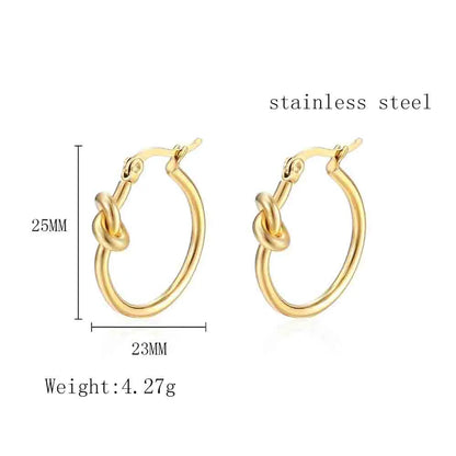 1 Pair Ig Style Simple Style Solid Color Knot Plating Stainless Steel 18k Gold Plated Hoop Earrings