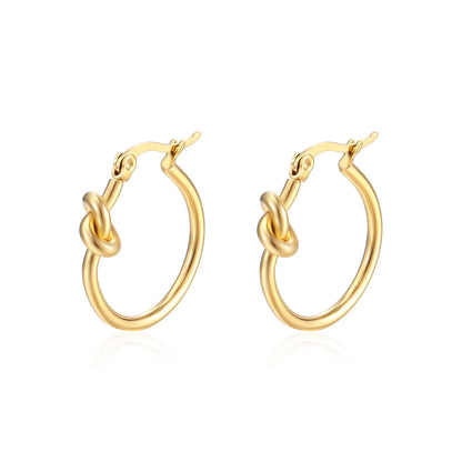 1 Pair Ig Style Simple Style Solid Color Knot Plating Stainless Steel 18k Gold Plated Hoop Earrings