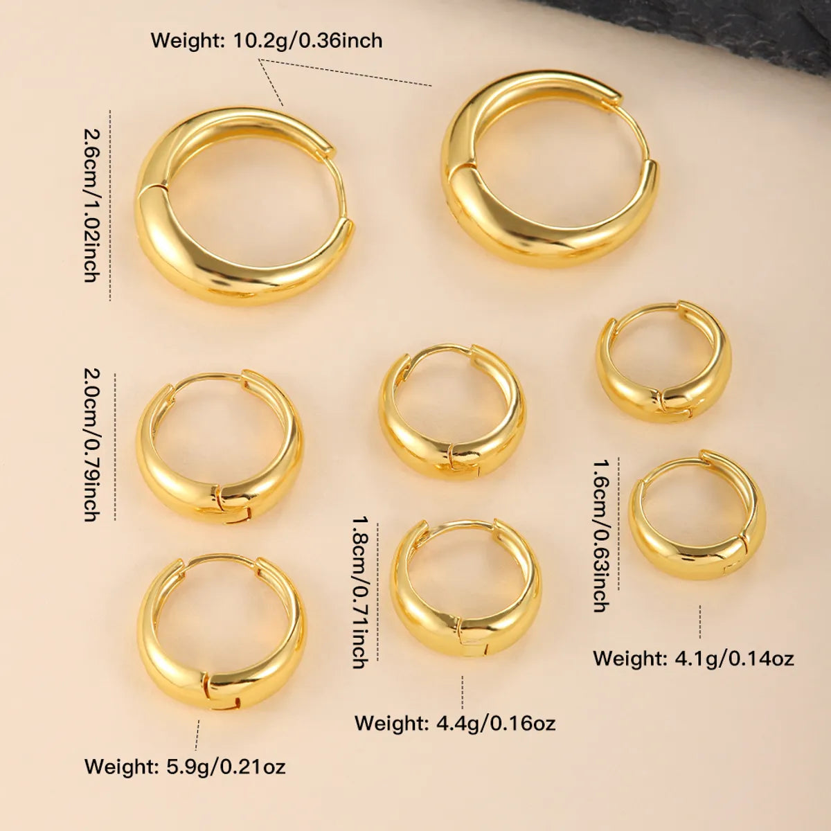 1 Pair Ig Style Simple Style Solid Color Plating Copper 18k Gold Plated Hoop Earrings