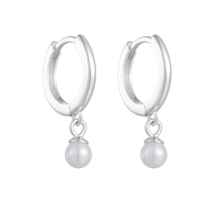 1 Pair Ig Style Simple Style Solid Color Plating Inlay Sterling Silver Pearl 14k Gold Plated Rhodium Plated Hoop Earrings