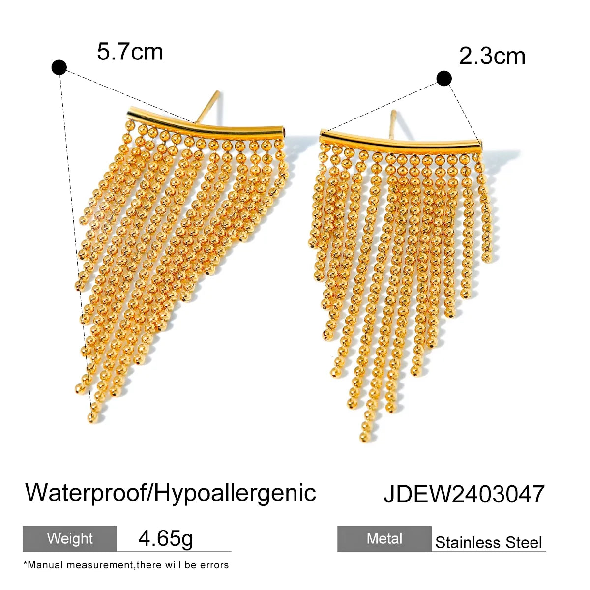 1 Pair IG Style Simple Style Solid Color Tassel 304 Stainless Steel 18K Gold Plated Drop Earrings