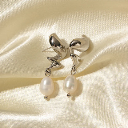 1 Pair Ig Style Simple Style Spiral Pearl Plating Stainless Steel 18k Gold Plated Drop Earrings