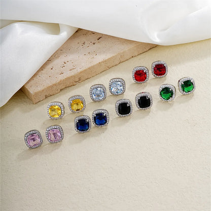 1 Pair Ig Style Simple Style Square Plating Inlay Copper Zircon Ear Studs