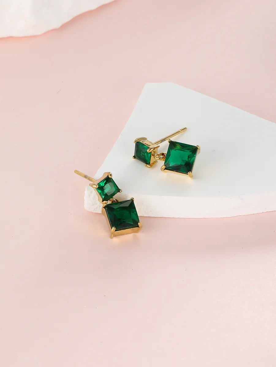 1 Pair Ig Style Simple Style Square Plating Inlay Stainless Steel Zircon 18k Gold Plated Drop Earrings