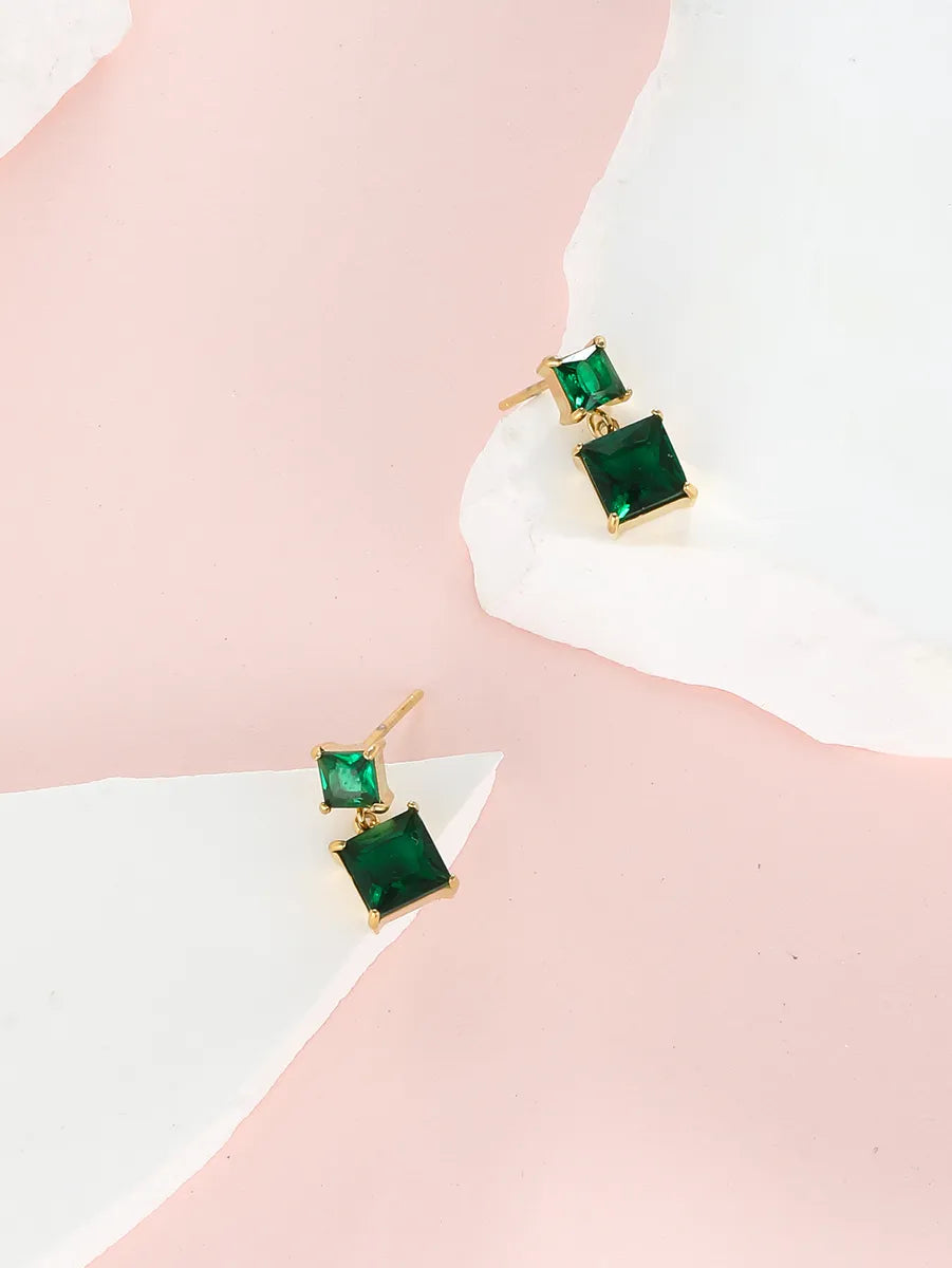 1 Pair Ig Style Simple Style Square Plating Inlay Stainless Steel Zircon 18k Gold Plated Drop Earrings