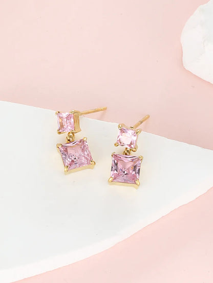 1 Pair Ig Style Simple Style Square Plating Inlay Stainless Steel Zircon 18k Gold Plated Drop Earrings