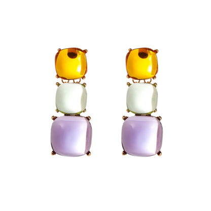 1 Pair Ig Style Simple Style Square Plating Transparent Inlay Alloy Resin Gold Plated Drop Earrings