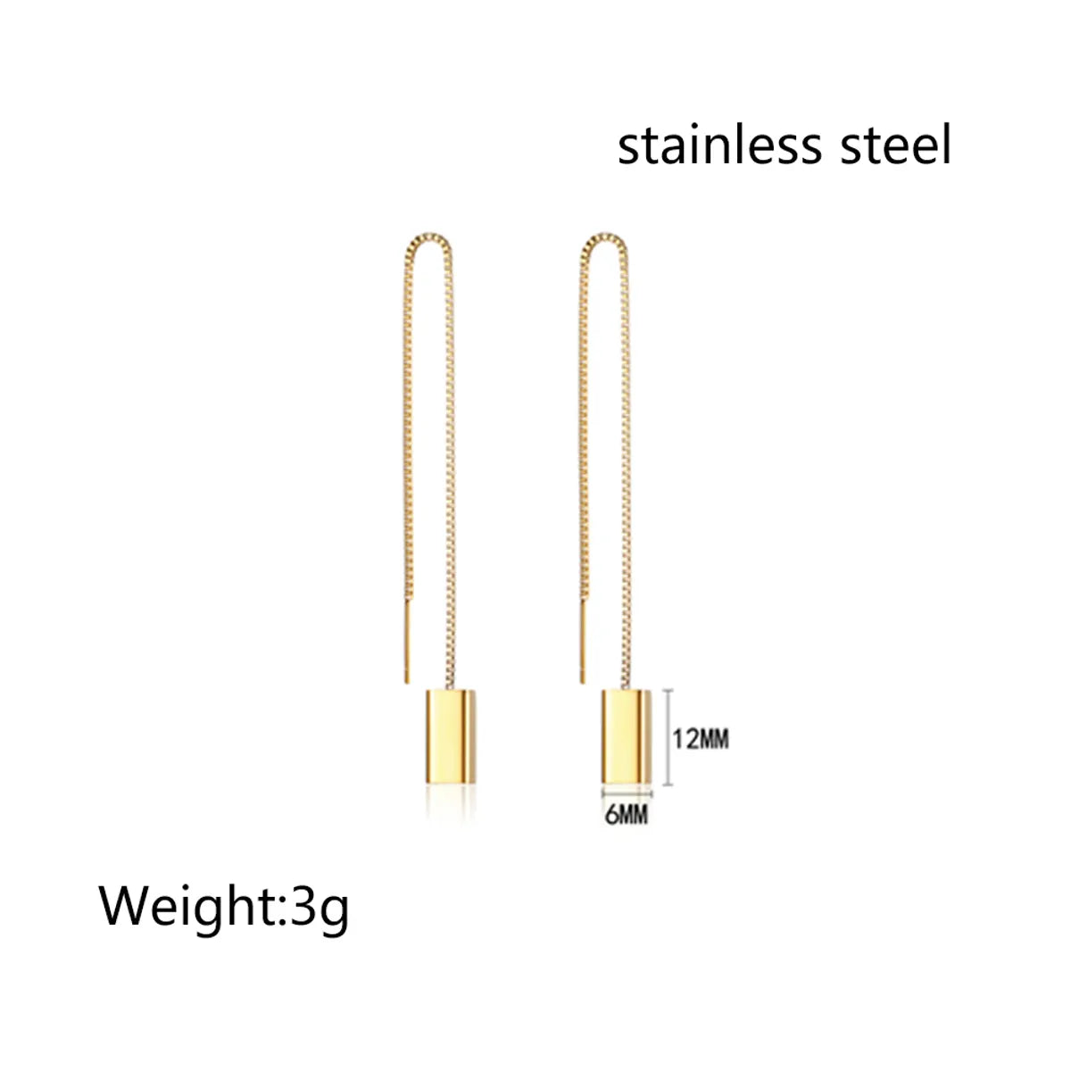 1 Pair Ig Style Simple Style Square Solid Color Polishing Plating Stainless Steel 18k Gold Plated Ear Line