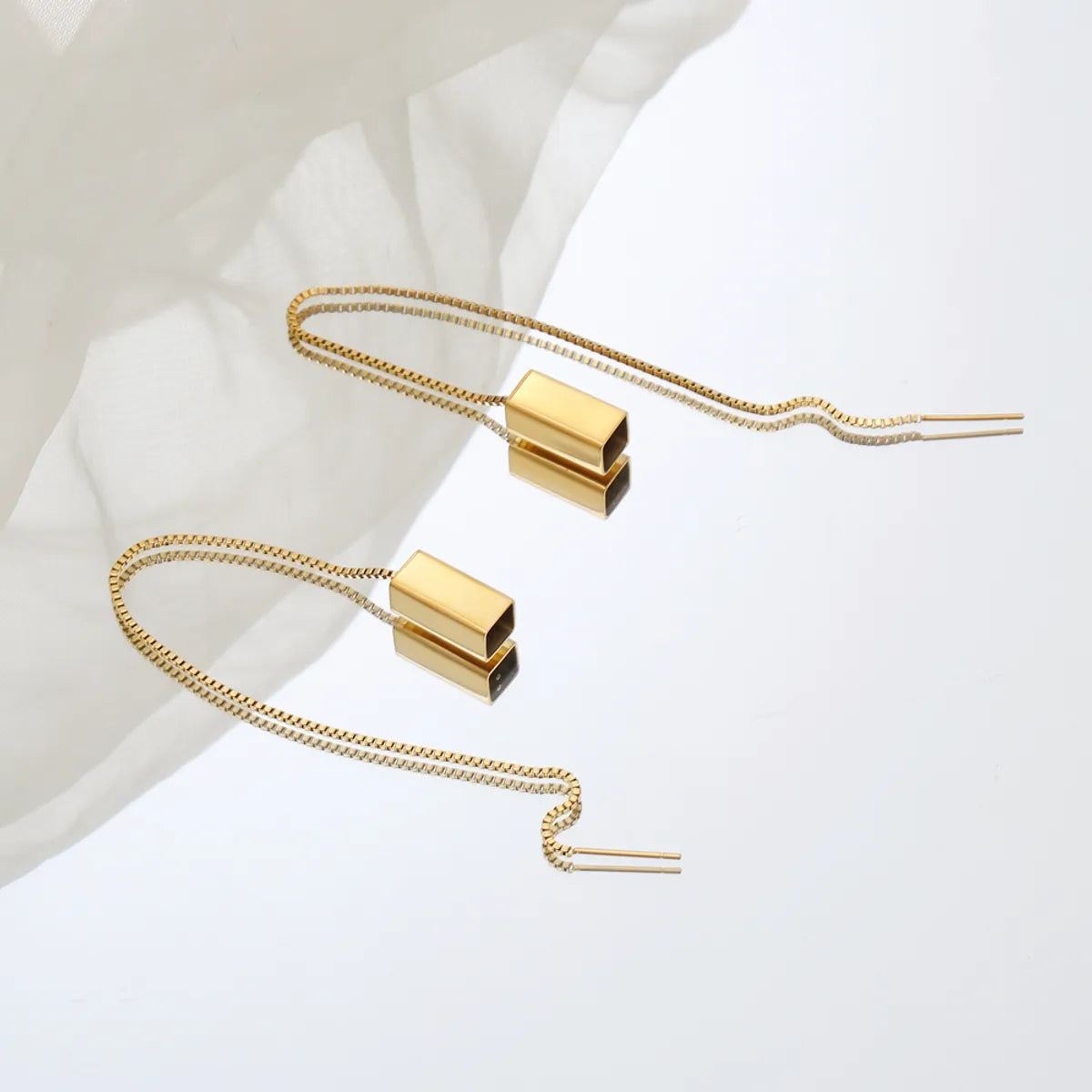 1 Pair Ig Style Simple Style Square Solid Color Polishing Plating Stainless Steel 18k Gold Plated Ear Line