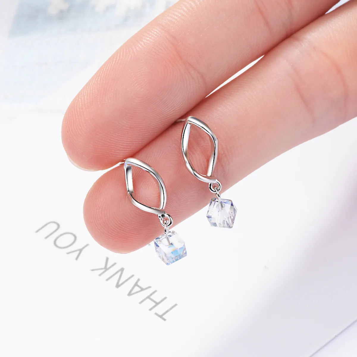 1 Pair Ig Style Simple Style Square Waves Plating Artificial Crystal Copper White Gold Plated Drop Earrings