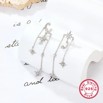 1 Pair Ig Style Simple Style Star Moon Asymmetrical Plating Inlay Sterling Silver Zircon White Gold Plated Drop Earrings