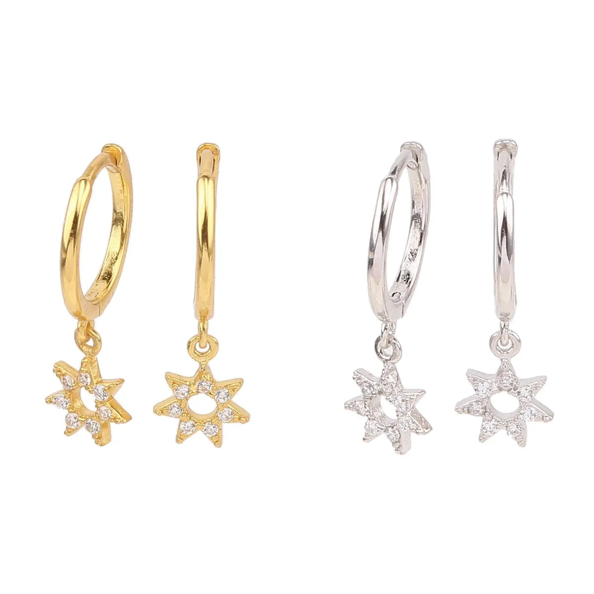 1 Pair Ig Style Simple Style Star Plating Hollow Out Inlay Sterling Silver Zircon White Gold Plated Gold Plated Drop Earrings