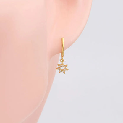 1 Pair Ig Style Simple Style Star Plating Hollow Out Inlay Sterling Silver Zircon White Gold Plated Gold Plated Drop Earrings