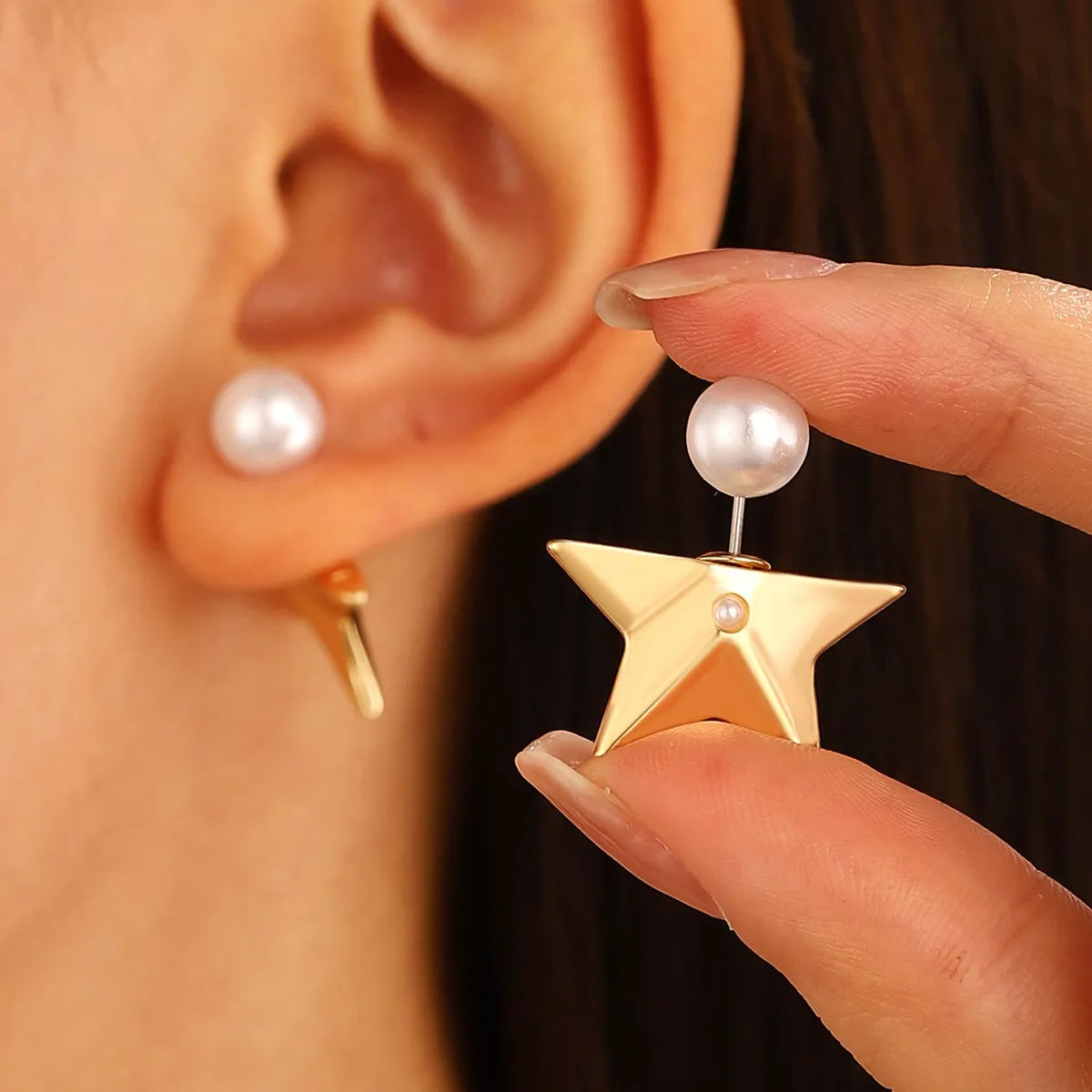 1 Pair Ig Style Simple Style Star Plating Inlay Alloy Artificial Pearls Ear Studs