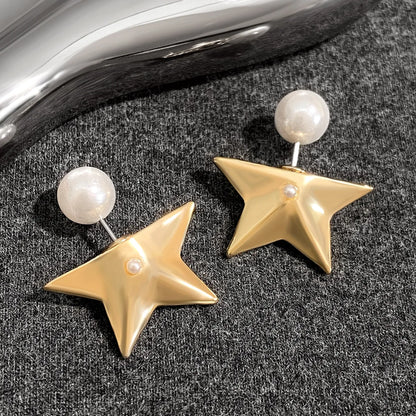 1 Pair Ig Style Simple Style Star Plating Inlay Alloy Artificial Pearls Ear Studs