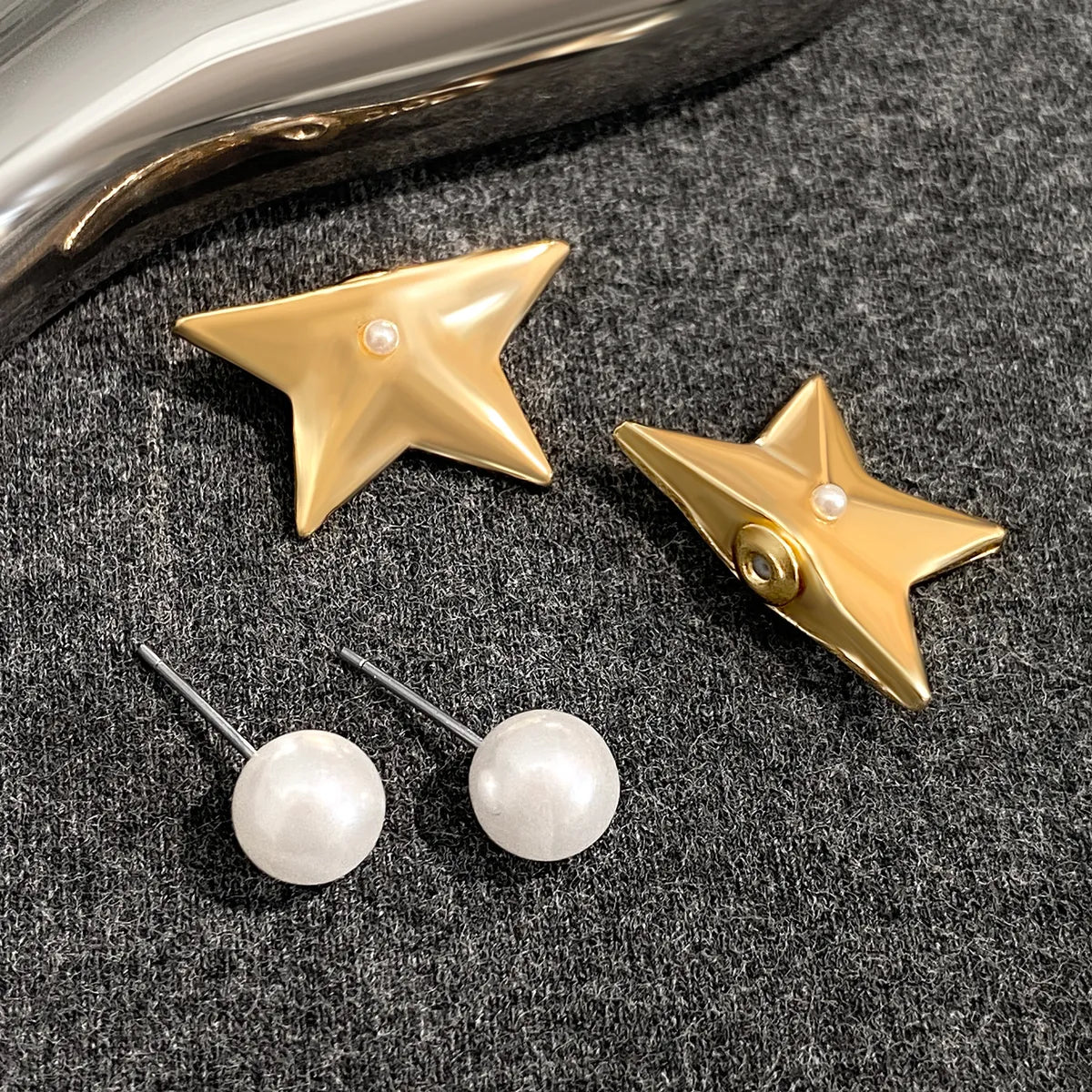 1 Pair Ig Style Simple Style Star Plating Inlay Alloy Artificial Pearls Ear Studs