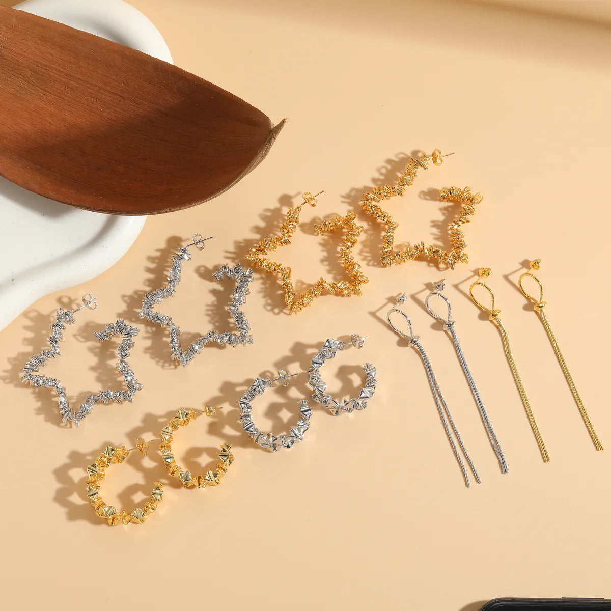 1 Pair Ig Style Simple Style Star Tassel Plating Copper 14k Gold Plated Drop Earrings Ear Studs