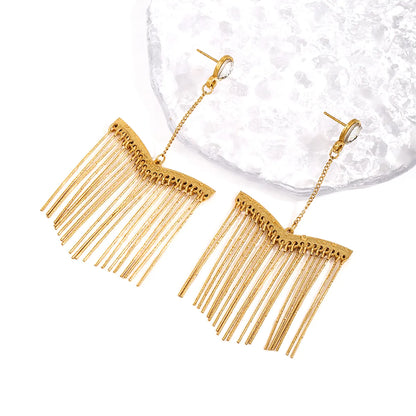 1 Pair Ig Style Simple Style Star Tassel Solid Color Plating Chain Inlay Stainless Steel Artificial Pearls 18k Gold Plated Drop Earrings