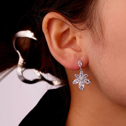 1 Pair Ig Style Simple Style Star Water Droplets Flower Plating Inlay Copper Zircon White Gold Plated Drop Earrings Ear Studs