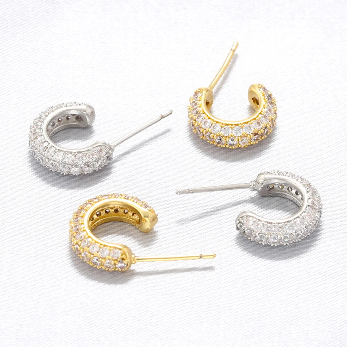 1 Pair Ig Style Simple Style Streetwear C Shape Plating Inlay Copper Zircon 18k Gold Plated Ear Studs