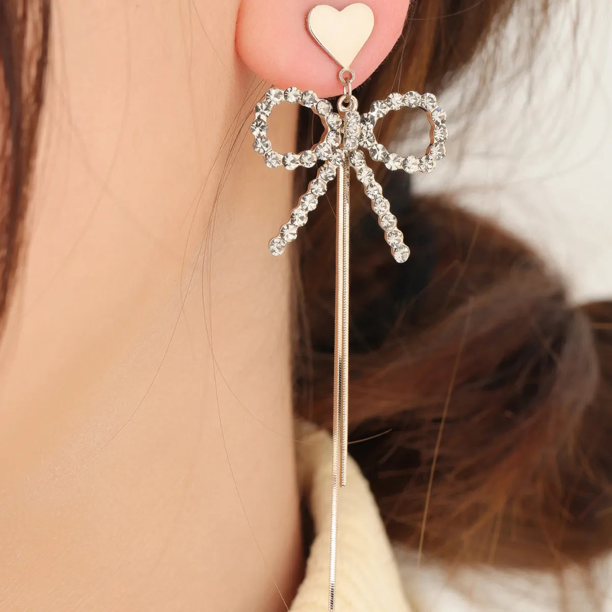 1 Pair IG Style Simple Style Tassel Bow Knot Plating Inlay Copper Drop Earrings