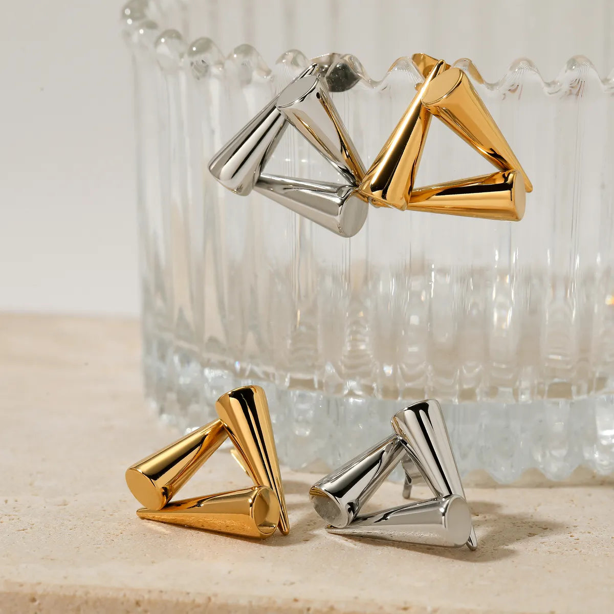 1 Pair IG Style Simple Style Triangle 304 Stainless Steel 16K Gold Plated White Gold Plated Gold Plated Ear Studs