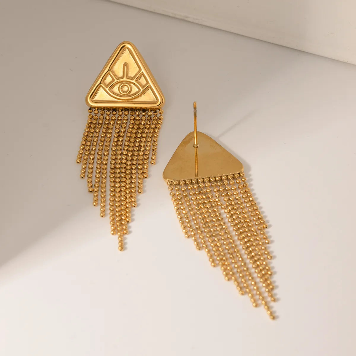 1 Pair Ig Style Simple Style Triangle Devil's Eye Tassel Plating Stainless Steel 18k Gold Plated Drop Earrings