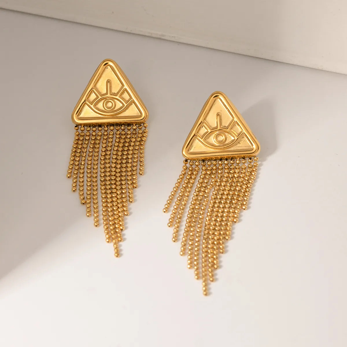 1 Pair Ig Style Simple Style Triangle Devil's Eye Tassel Plating Stainless Steel 18k Gold Plated Drop Earrings