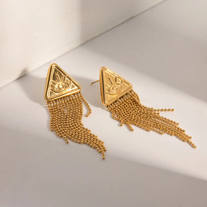 1 Pair Ig Style Simple Style Triangle Devil's Eye Tassel Plating Stainless Steel 18k Gold Plated Drop Earrings