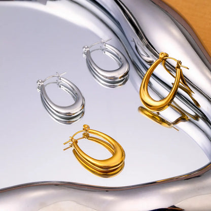 1 Pair IG Style Simple Style U Shape Polishing 304 Stainless Steel 18K Gold Plated Earrings