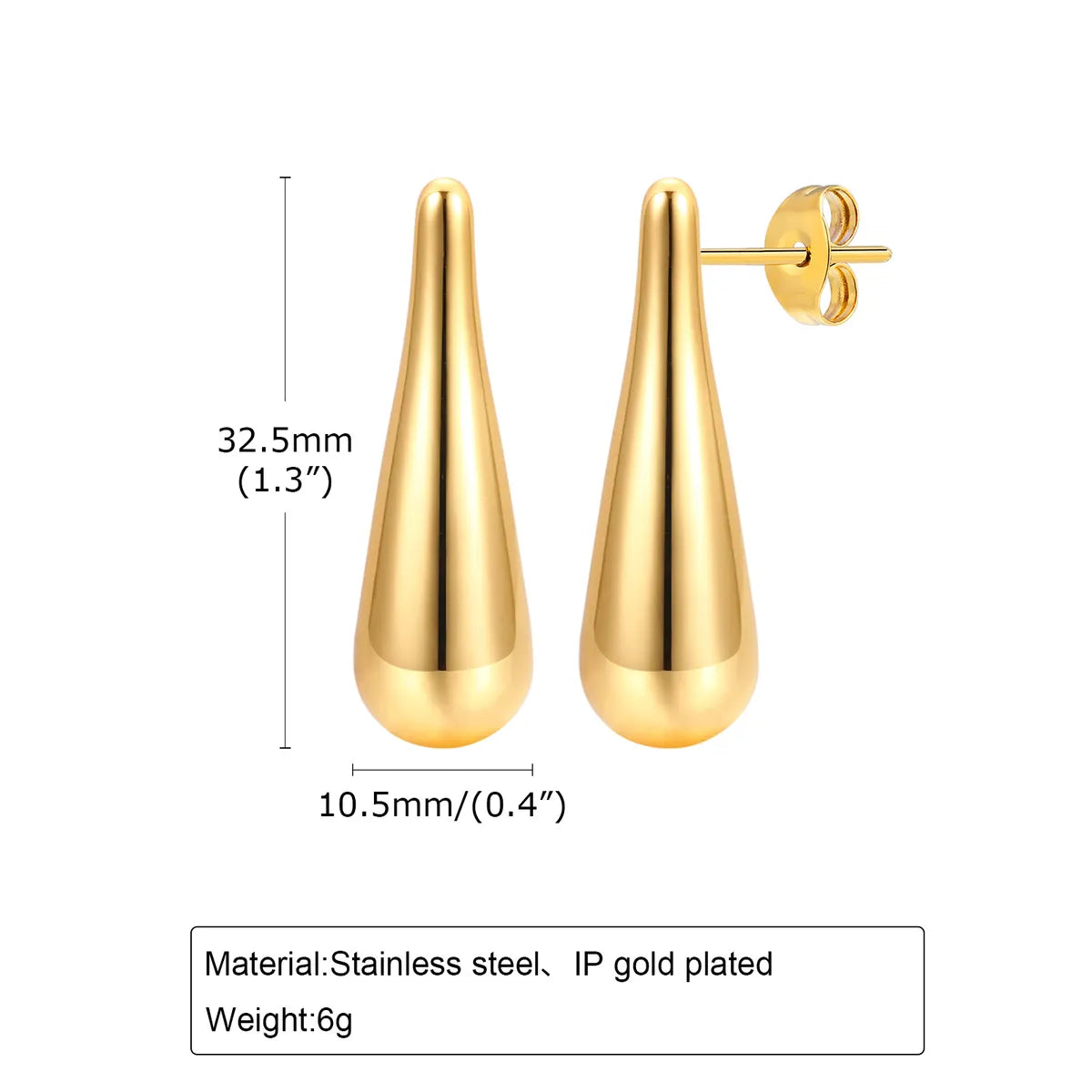 1 Pair IG Style Simple Style Water Droplets 201 Stainless Steel Ear Studs