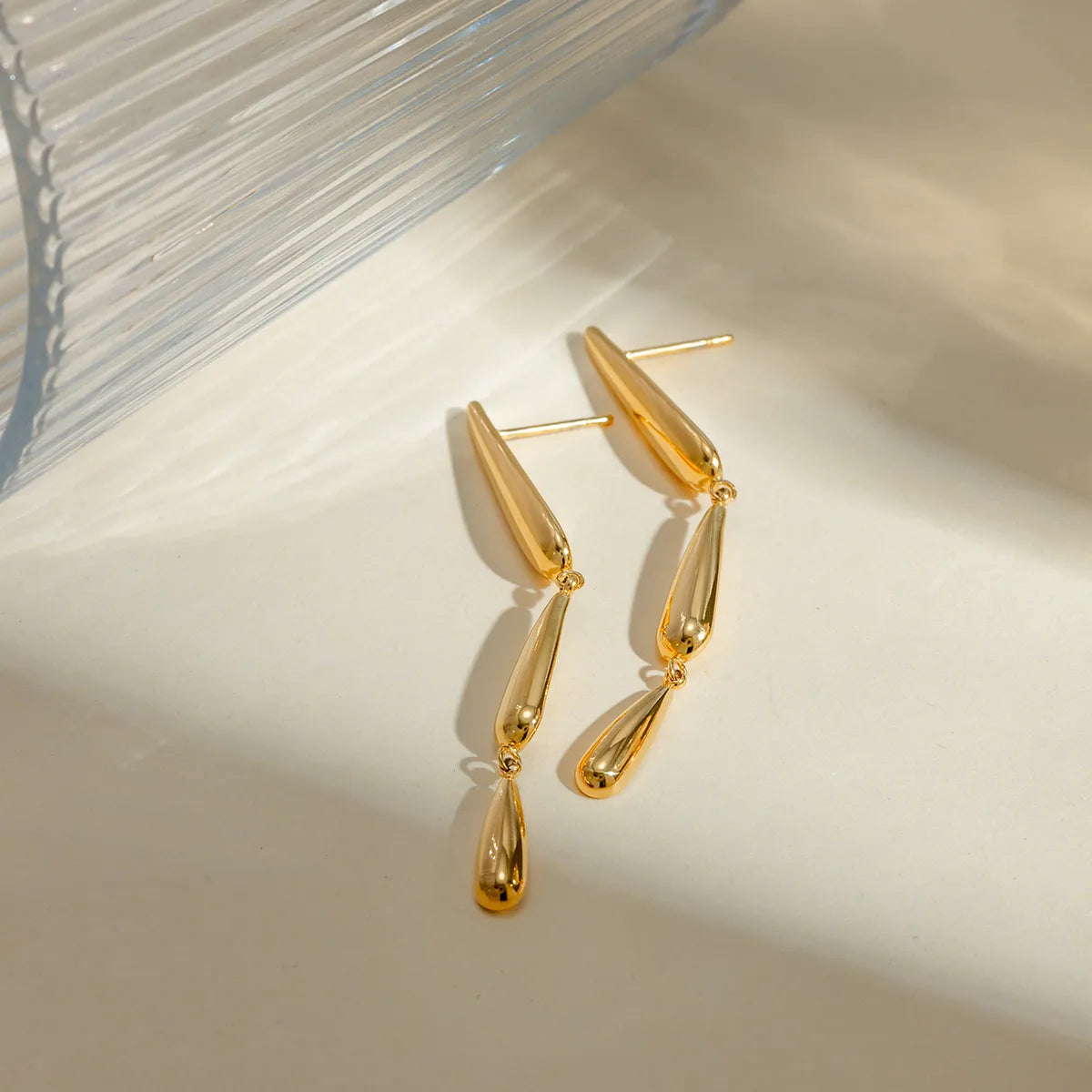 1 Pair IG Style Simple Style Water Droplets 304 Stainless Steel 18K Gold Plated Drop Earrings